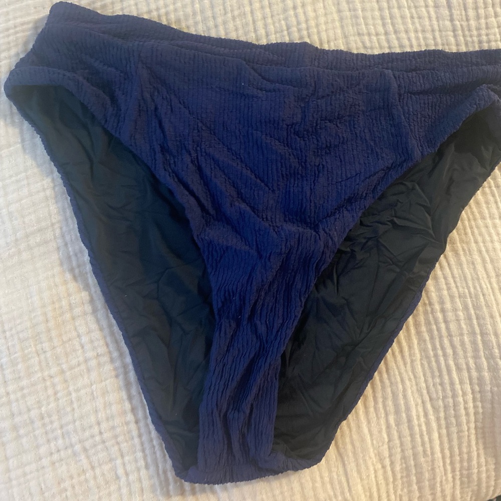 Navy blue crinkle Fabric high waist bikini bottoms